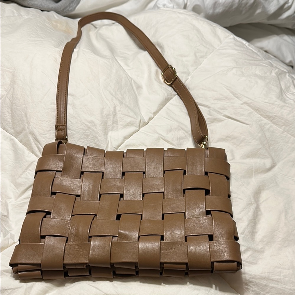 Anthropologie Brown Woven Leather Shoulder Bag